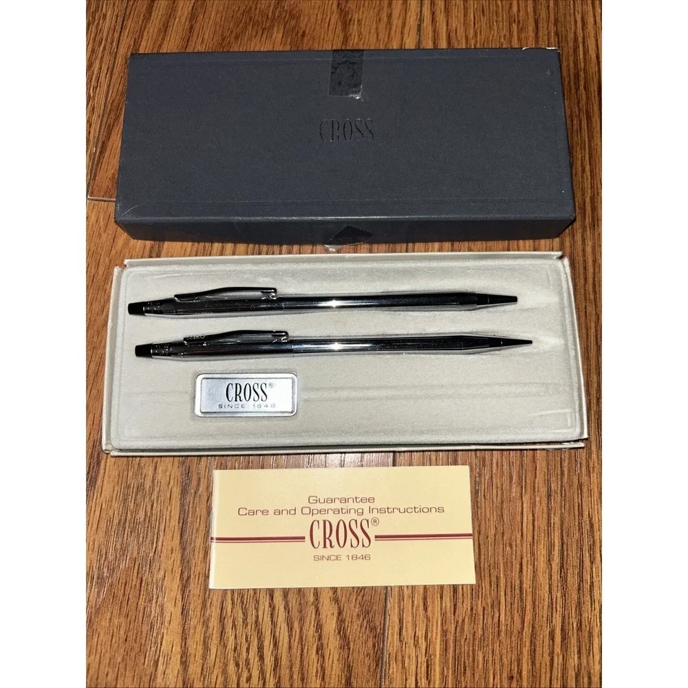 Vtg 1980s Silver Cross 3501 Chrome Ball Pen Pencil Set Machine Rare NIB